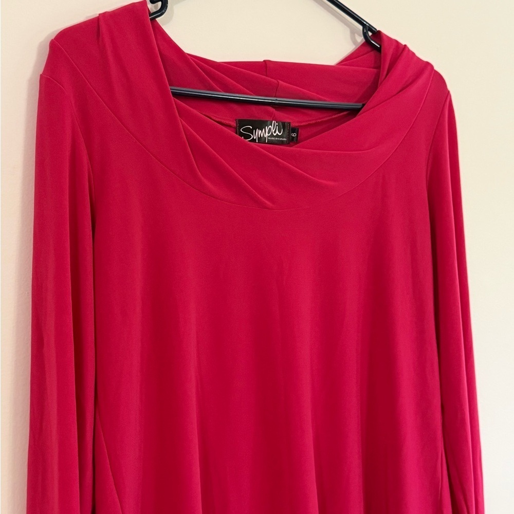 Sympli Women's 6 Top Blouse Draped Scoop Neck Long Sleeve Bright Pink Lagenlook - Picture 3 of 7
